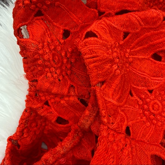Chichwish Off Shoulder Floral Cutout Lace Skater Dress Mini Silhouette Red Small - Picture 13 of 15